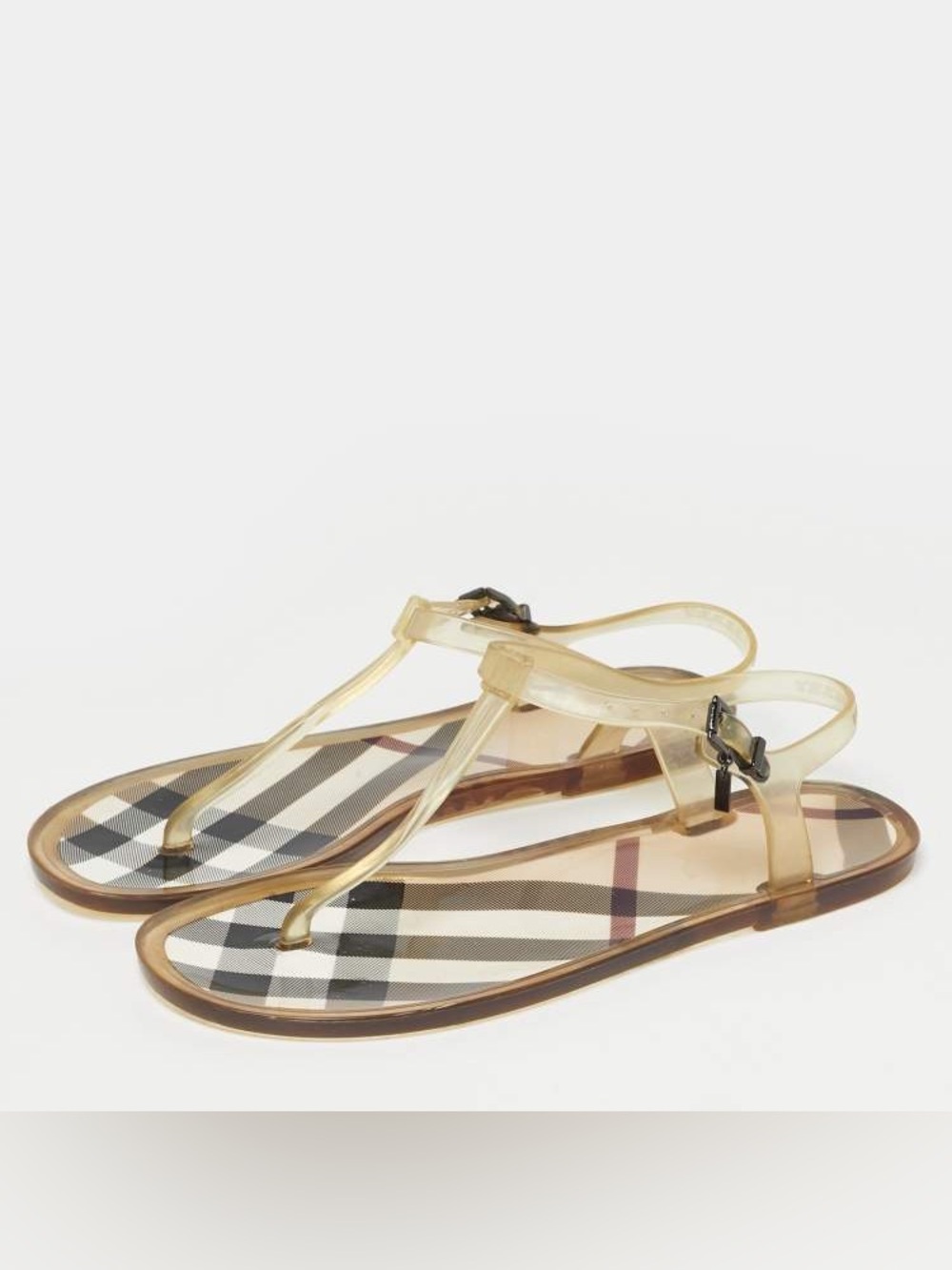 Burberry Transparent Nova Check Plaid Jelly T Strap Thong Flats Size 41 $298